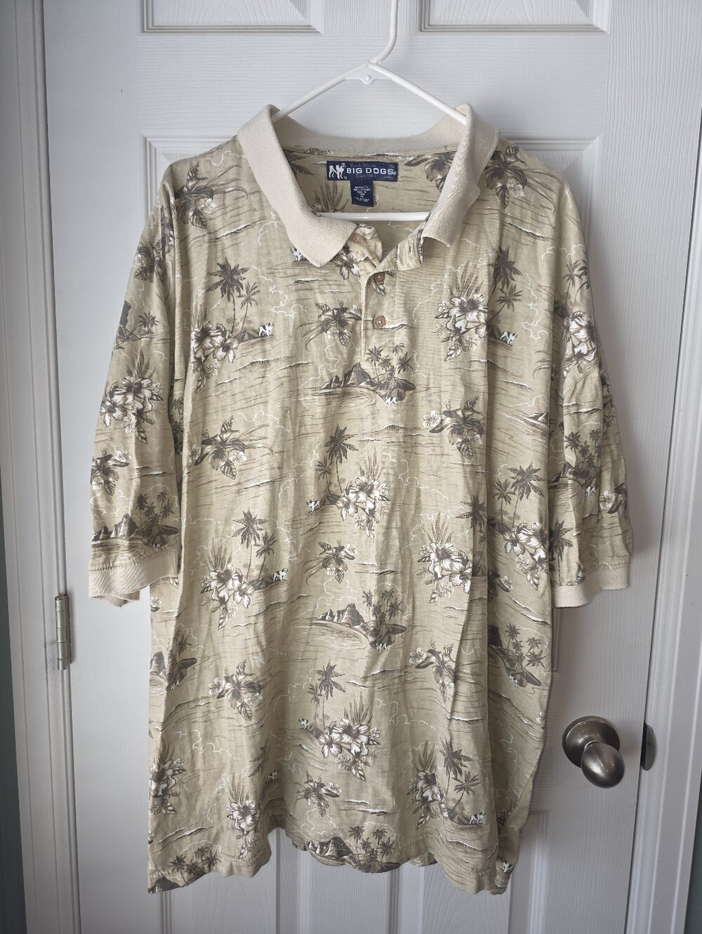 Mens Vintage Big Dog Hawaiian All Over Print Button-up Polo SZ3XL
